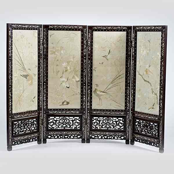 Appraisal: Rosewood Wall Screen Chinese A four-panel wall screen in rosewood