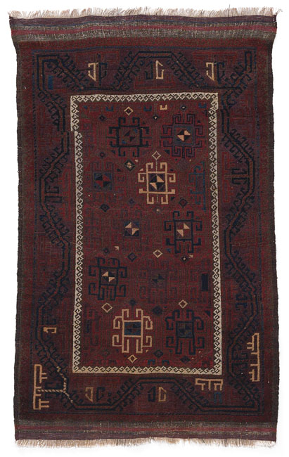 Appraisal: Baluchi rug c stylized design on a red field minor