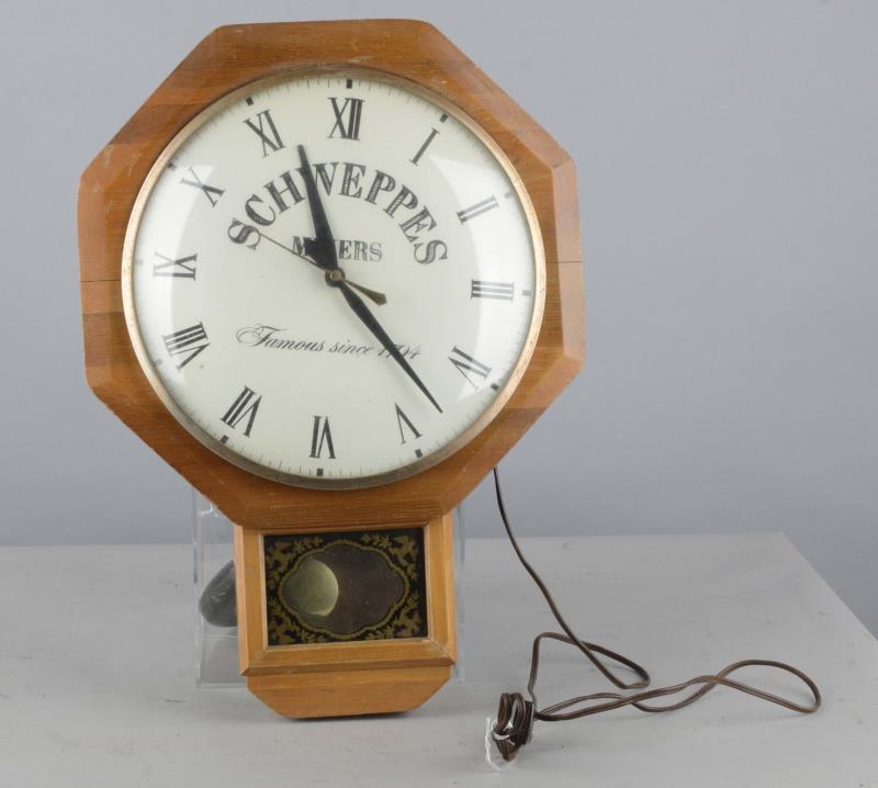 Appraisal: Schweppes Wall Mount Wood Octagon Clock This Schweppes beverages advertising