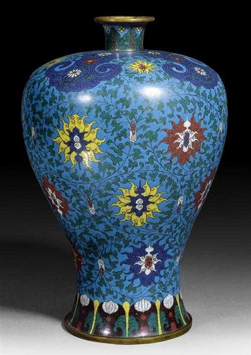 Appraisal: CLOISONN VASE China th century H cm Meiping form Edges