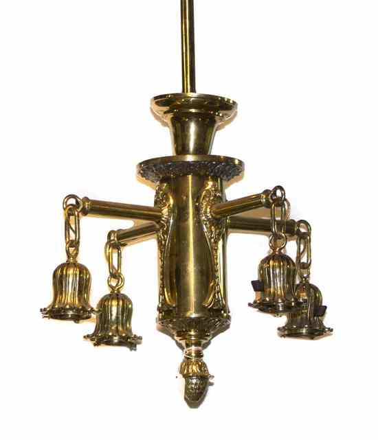 Appraisal: A Neoclassical Four-Light Brass Fixture having a cylindrical body with