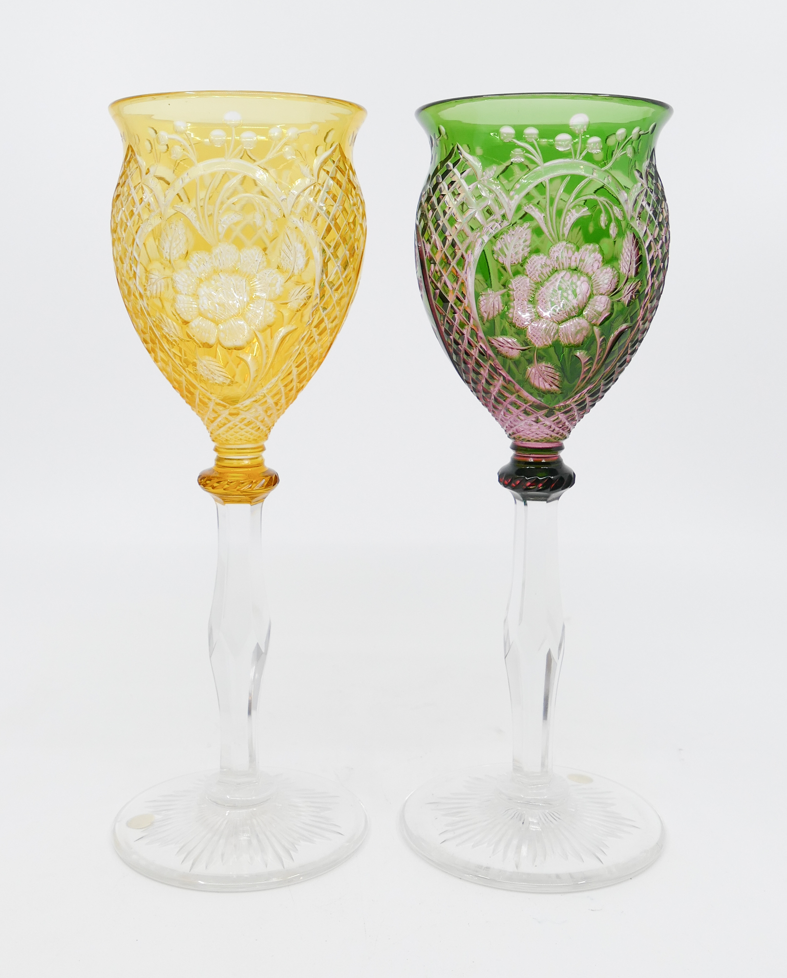 Appraisal: Pair Stevens Williams Crystal Cut to Clear Overlay Wine Hocks