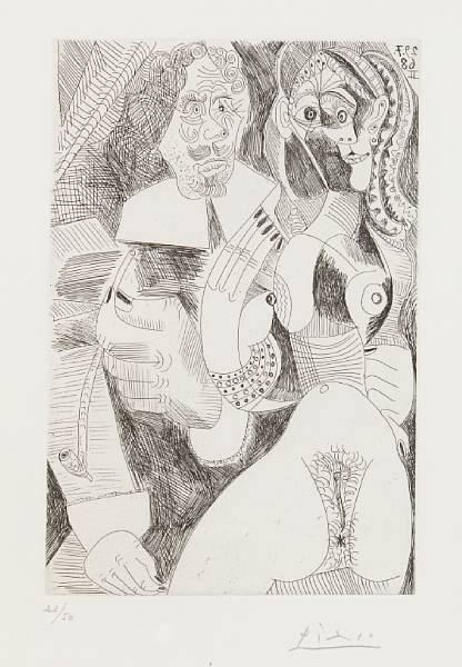 Appraisal: Pablo Picasso Spanish - Homme rembranesque la Pipe et Courtisane