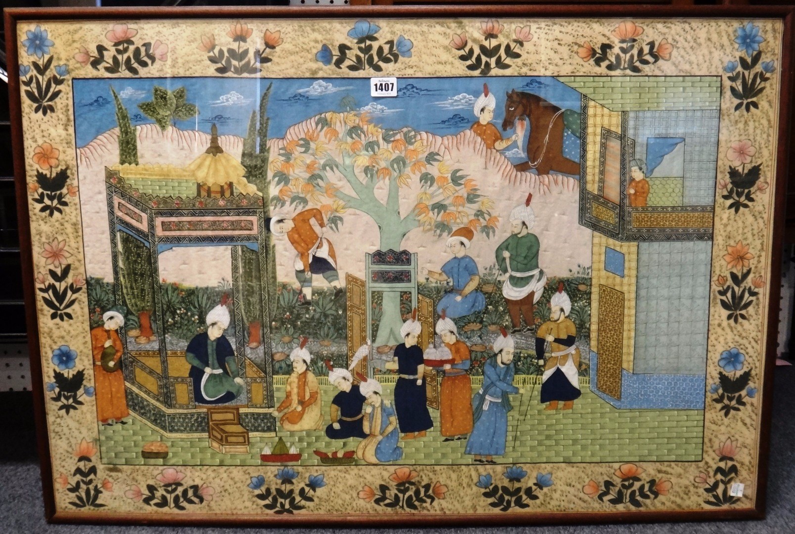 Appraisal: A large Persian gouache painting late th th century painted