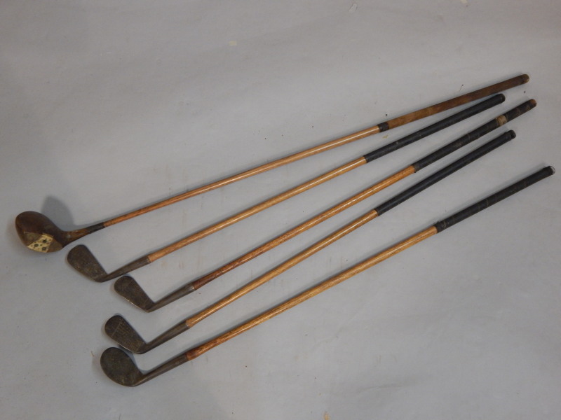 Appraisal: Five hickory shafted golf clubs to include examples by Russell