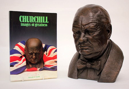 Appraisal: A COMPOSITE BUST OF Winston Churchill having a brown patina