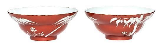 Appraisal: A Pair of Red Glaze Porcelain Bowls Diameter inches each