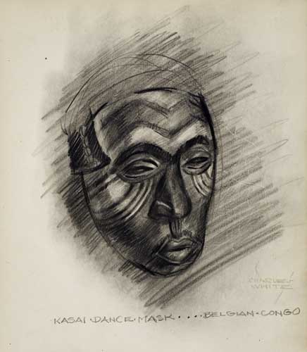 Appraisal: CHARLES WHITE - Kasai Dance Mask Pencil on cream wove