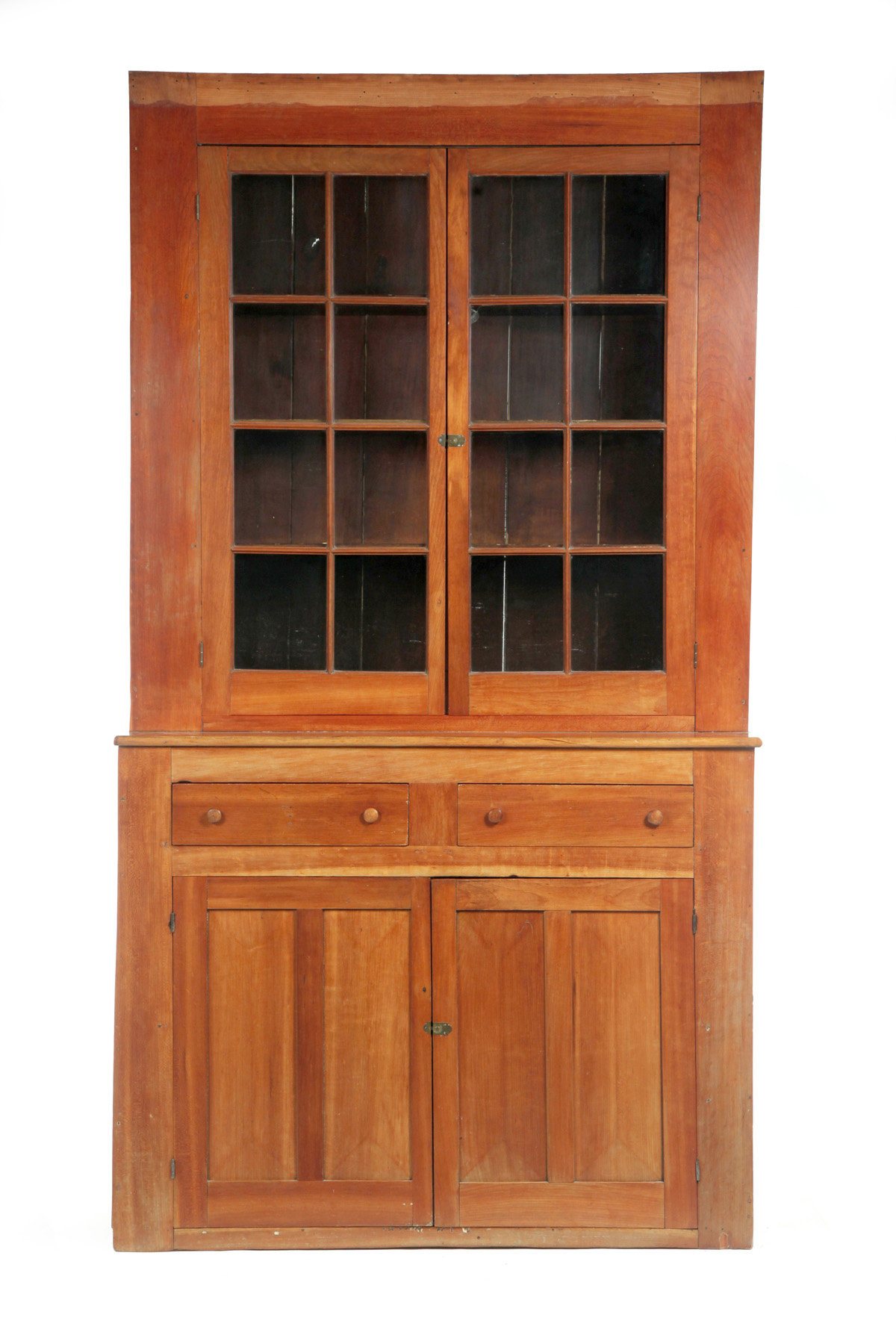 Appraisal: COUNTRY ONE-PIECE STEPBACK CUPBOARD American mid th century cherry with