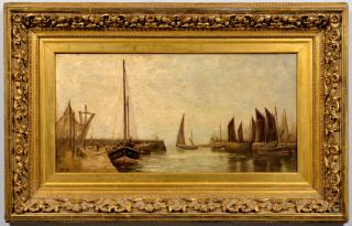 Appraisal: James Cassie o c Harbor Scene Oil on canvas painting