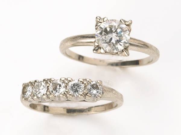 Appraisal: A diamond and k white gold wedding set transitional round