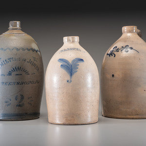 Appraisal: Three Cobalt Decorated Stoneware Jugs th Century comprising a Hamilton