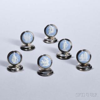 Appraisal: Six Wedgwood Solid Light Blue Jasper Place Card Holders England