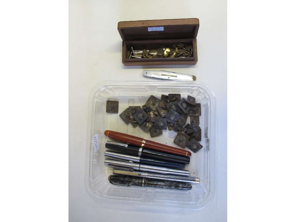 Appraisal: Box of cufflinks buttons and assorted pens