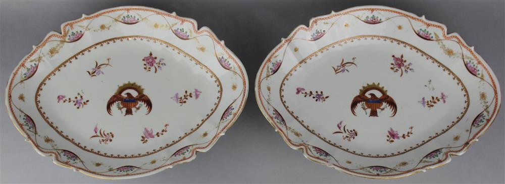 Appraisal: PAIR OF CHINESE EXPORT STYLE AMERICAN MARKET ARMORIAL OVAL DISHES