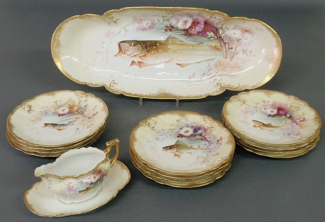 Appraisal: Limoges fish service with twelve plates dia platter x gravy