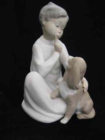 Appraisal: Lladro Porcelain Figurine ''Boy with Dog'' - - '' satin