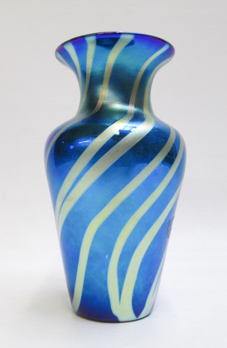 Appraisal: LUNDBERG STUDIOS IRIDESCENT ART GLASS VASE Royal Zebra design engraved