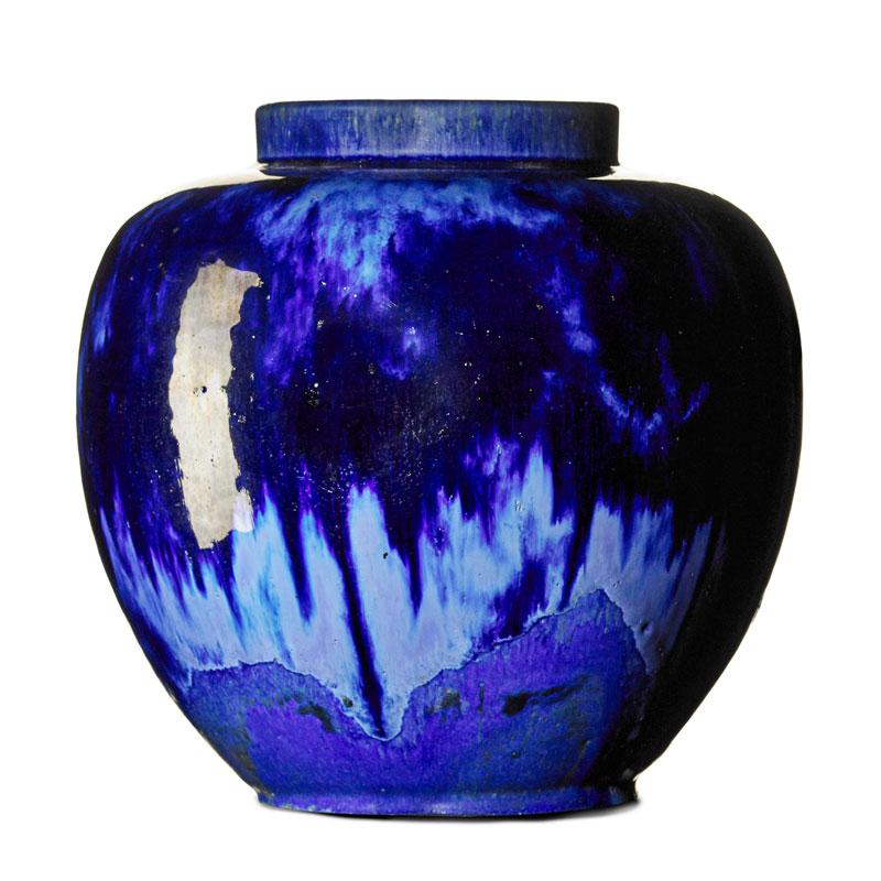 Appraisal: FULPER Large vase Chinese Blue flambe Condition Report Several shallow