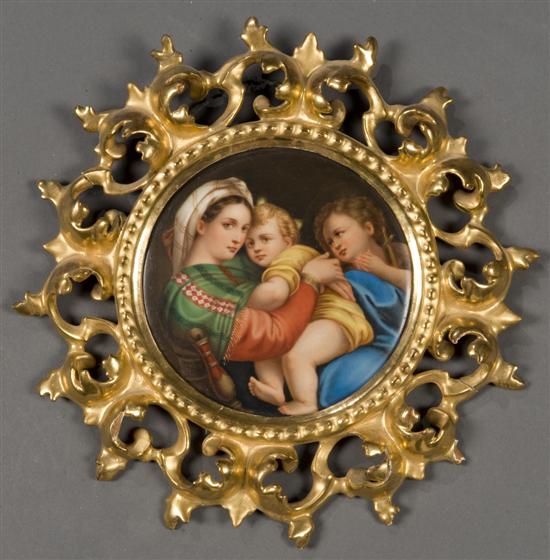 Appraisal: Hutschenreuther circular painting of the virgin Mary with child The