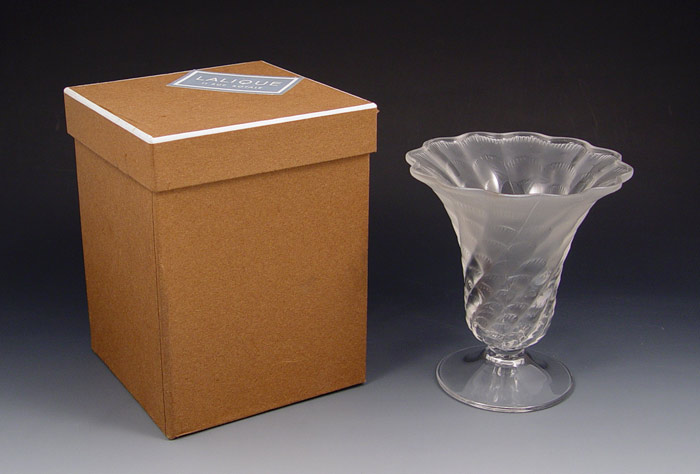 Appraisal: LALIQUE CRYSTAL VASE Flared rim vase fades from frosted to