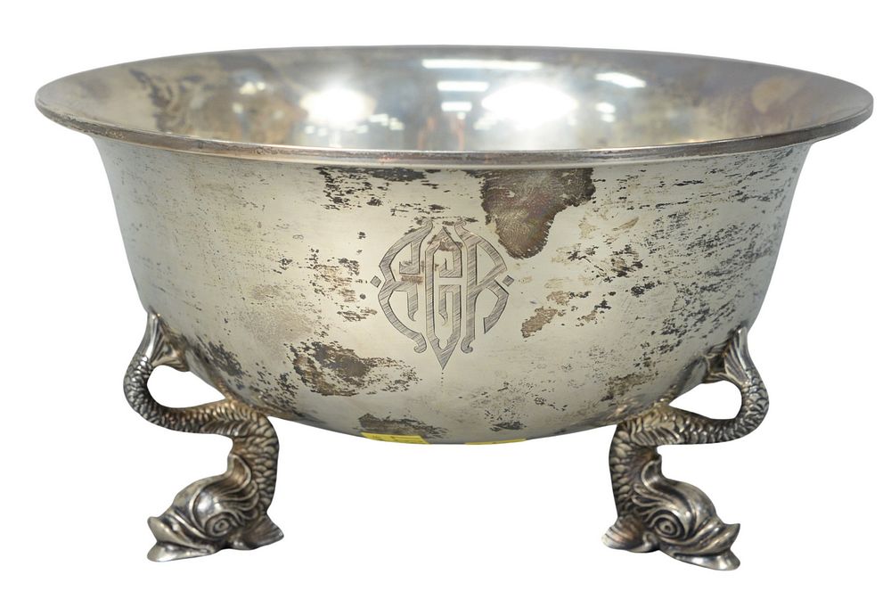 Appraisal: Sterling Silver Revere Style Bowl on dolphin feet monogrammed on