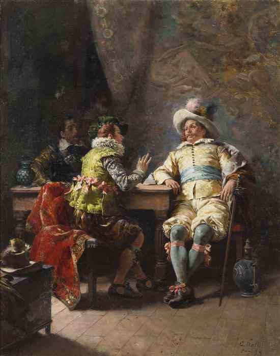 Appraisal: Cesare Auguste Detti Italian - The Lively Debate oil on