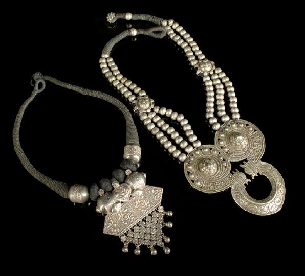 Appraisal: Two Nepalese Silver Necklaces one composed of twisted black wool