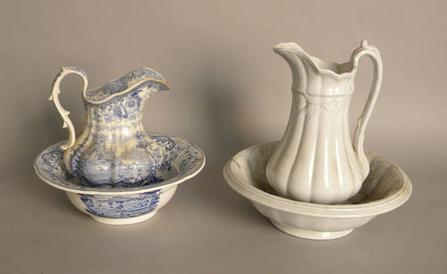 Appraisal: Blue and white transfer pitcher and bowl th c together