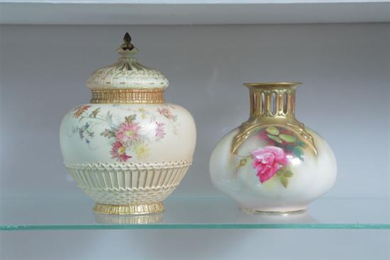 Appraisal: TWO PIECES OF ROYAL WORCESTER Including one potpourri vase with