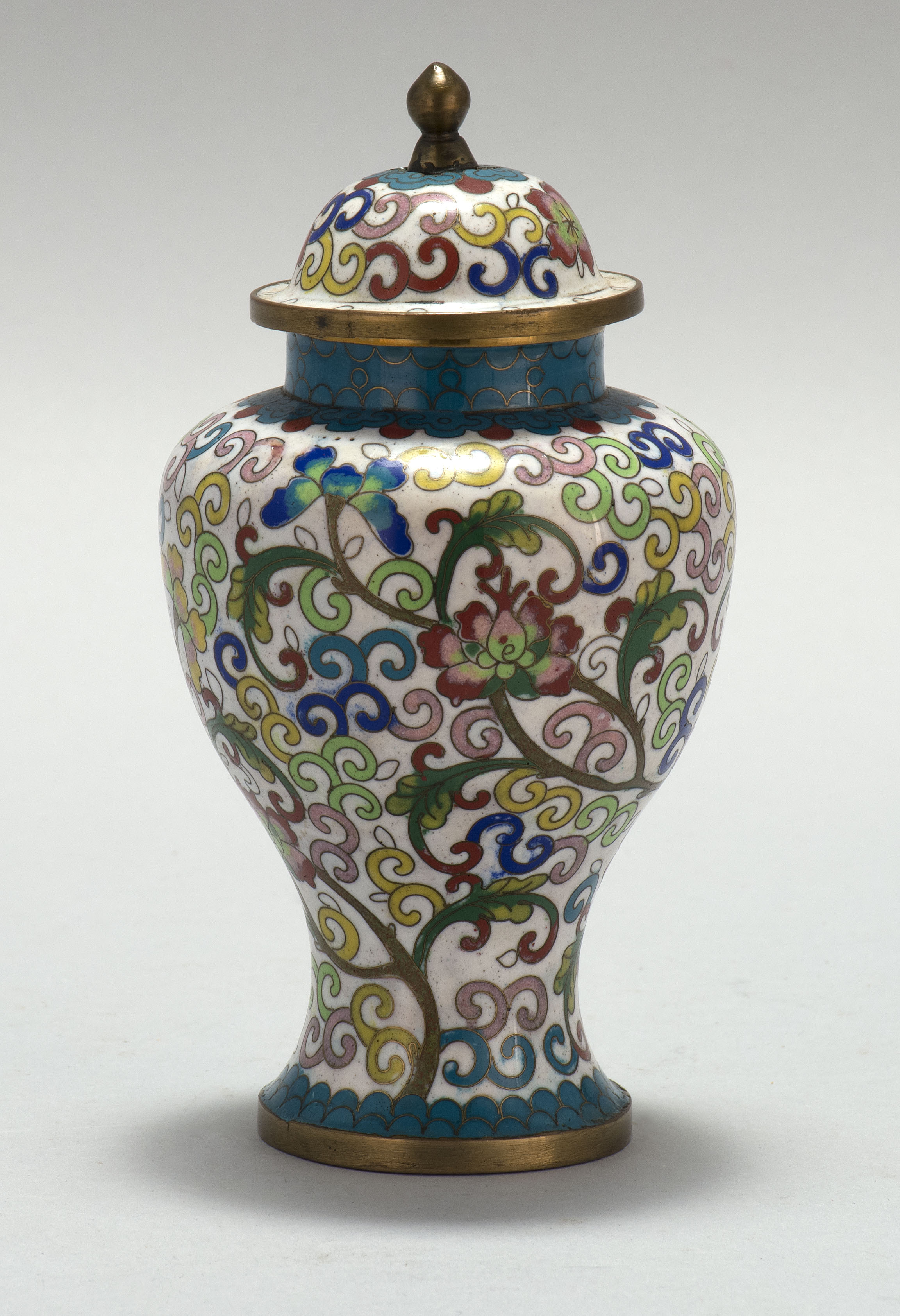 Appraisal: CLOISONN ENAMEL VASE Early th CenturyIn temple jar form with