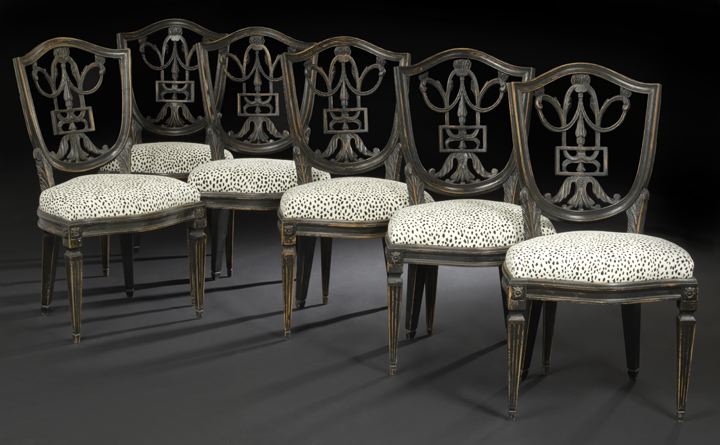 Appraisal: Suite of Six Northern European Painted and Distressed Beechwood Sidechairs