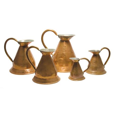 Appraisal: Set of Five Copper Graduated Jugs Estimate nbsp nbsp nbsp