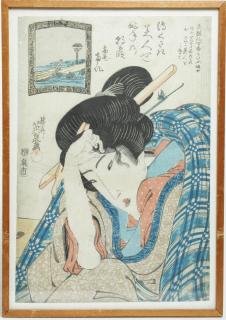 Appraisal: Keisai Eisen Japanese Keisai Eisen Japanese ukiyo-e woodblock print depicting