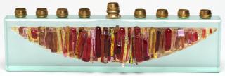 Appraisal: Alicia Kelemen Contemporary Fused Glass Menorah Judaica the Hanukkah lamp