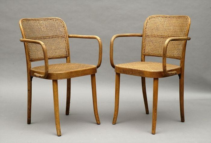 Appraisal: Pair of Czechoslovakian Bentwood and Cane Armchairs x in