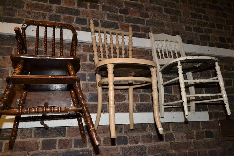 Appraisal: THREE RUSTIC EARLY THC CHAIRS INCL ONE HIGH CHAIR THREE