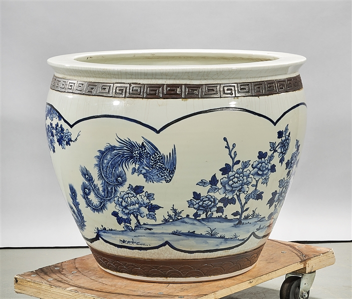 Appraisal: Chinese blue and white porcelain fish bowl phoenix and landscape