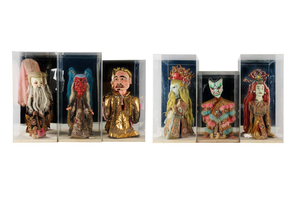 Appraisal: SIX TAIWANESE PUPPETSpainted wood each cased in acrylic Condition nose