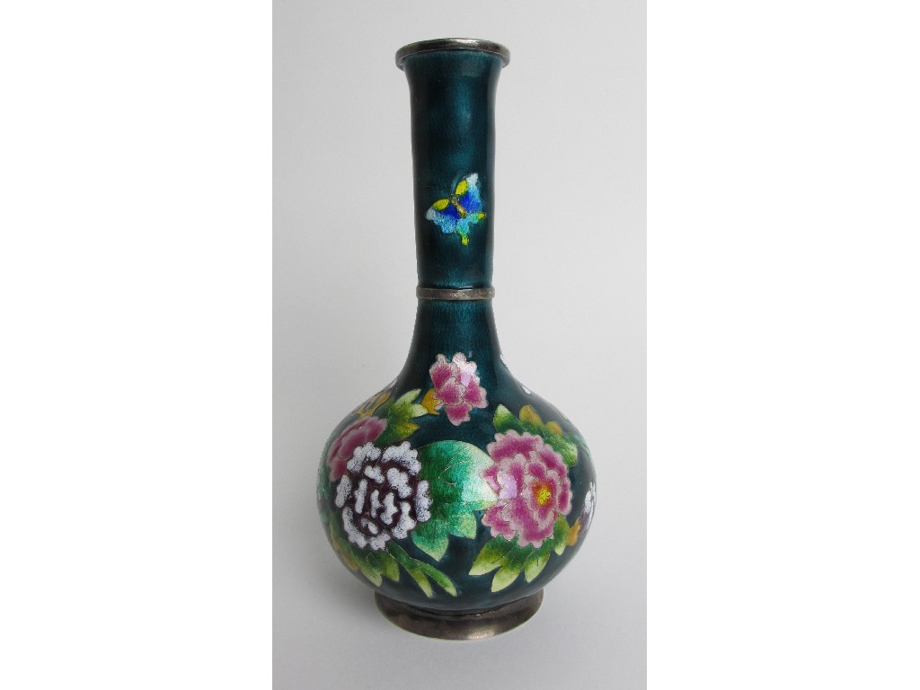 Appraisal: A Chinese silver and enamel baluster vase decorated with chrysanthemum