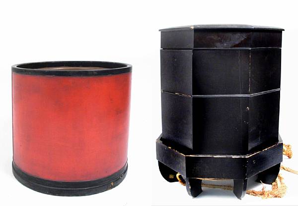 Appraisal: A pair of Japanese red lacquer planters together with a