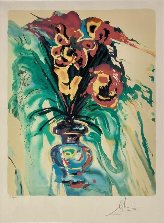 Appraisal: Signed Dali Fleurs Surrealistes LithographFrame x Edition I Frame has