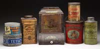 Appraisal: LOT OF SEVEN COFFEE AND TEA TINS Includes a Pure