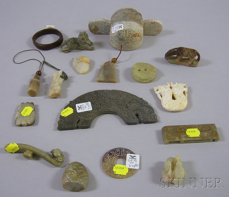 Appraisal: Approximately Eighteen Assorted Jade and Stone Carved Items including standing