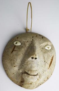 Appraisal: Inuit ossified whale vertebra mask with walrus ivory eyes ht