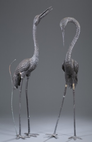 Appraisal: Pair of Metal Garden Cranes One is fountain-ready H