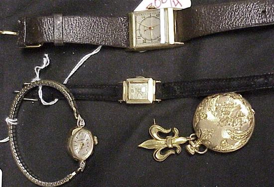 Appraisal: JEWELRY Watches four including a K yellow gold lady's Post