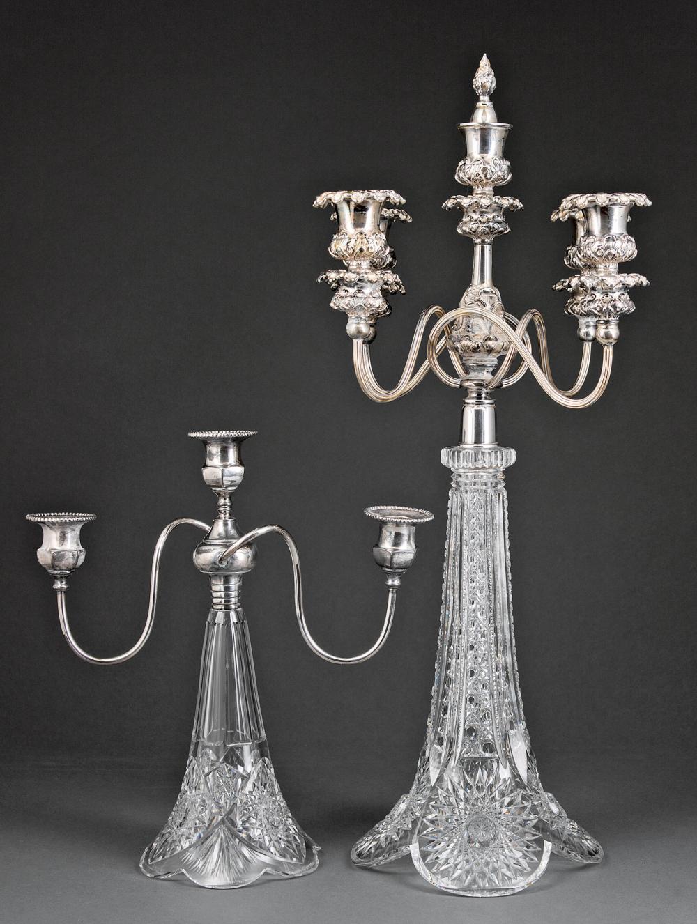 Appraisal: American Brilliant Cut Glass and Silverplate Five-Light Candelabrum early th