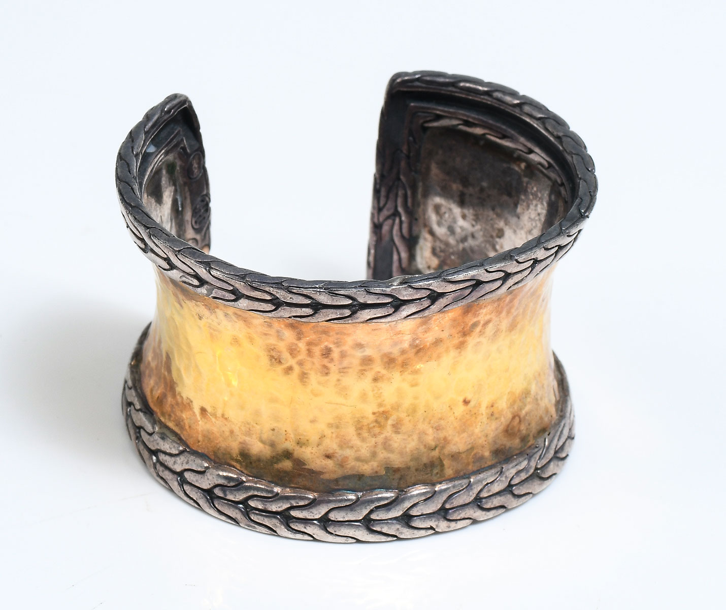 Appraisal: JOHN HARDY STERLING HAMMERED K ''PALU'' CUFF This amazing cuff