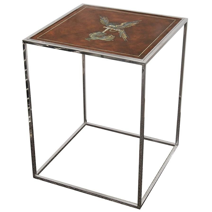 Appraisal: Modern Side Table w Abalone Parrot Dog Inlay Modern side